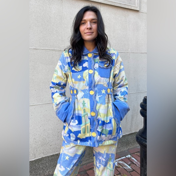 New! Helmstedt Akal Jacket Storytime Print Blue Yellow Very Hard to Find! Small - Picture 1 of 16